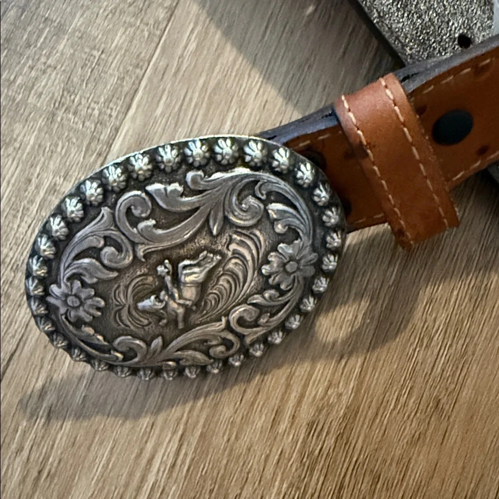 WRANGLER Western Brown Leather Boys Belt & Buckle